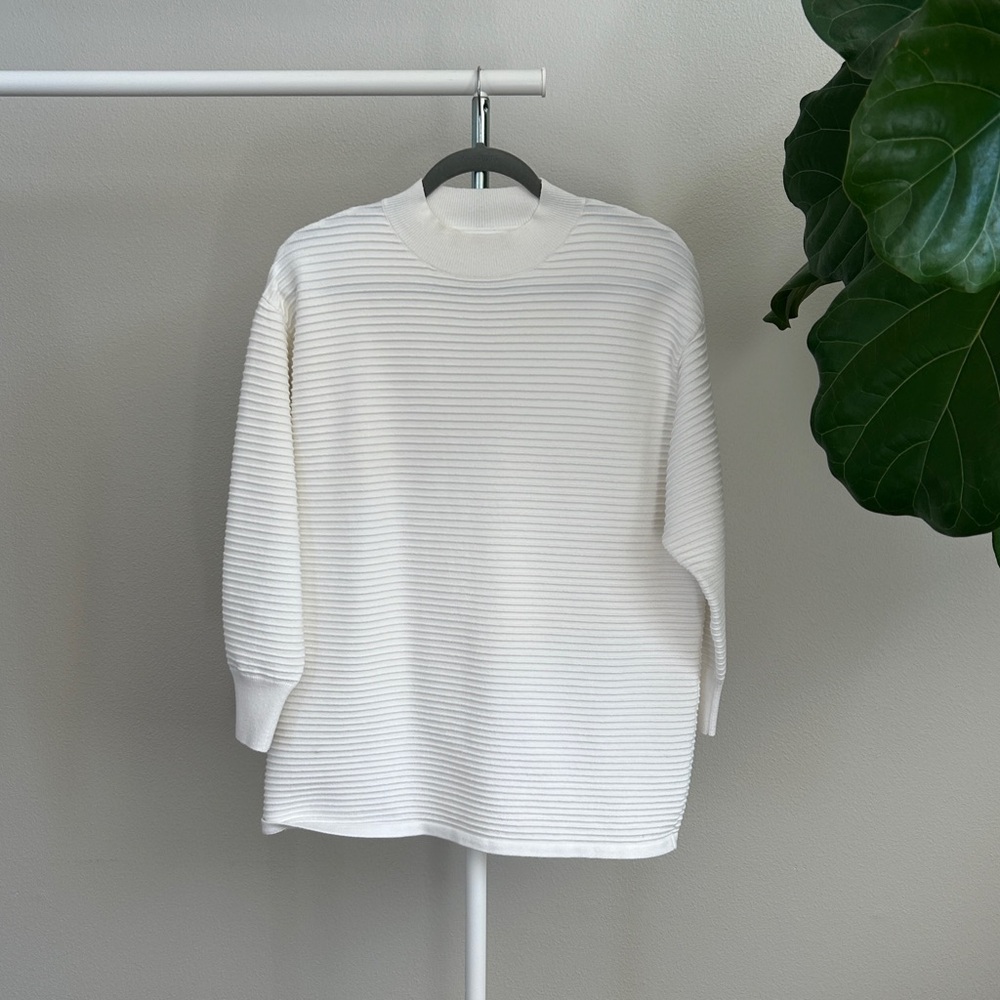 Mango Classic Ribbed Texture White Sweater